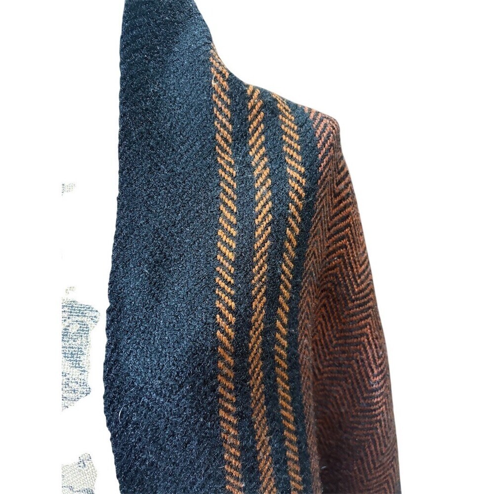 Unbranded Womens Shawl Wrap Scarf Black Rust Herringbone Stripe Fringe - Picture 2 of 7